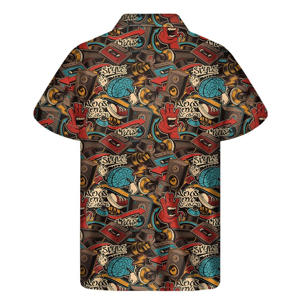 Retro Graffiti Pattern Print Mens Short Sleeve Shirt Hawaiian