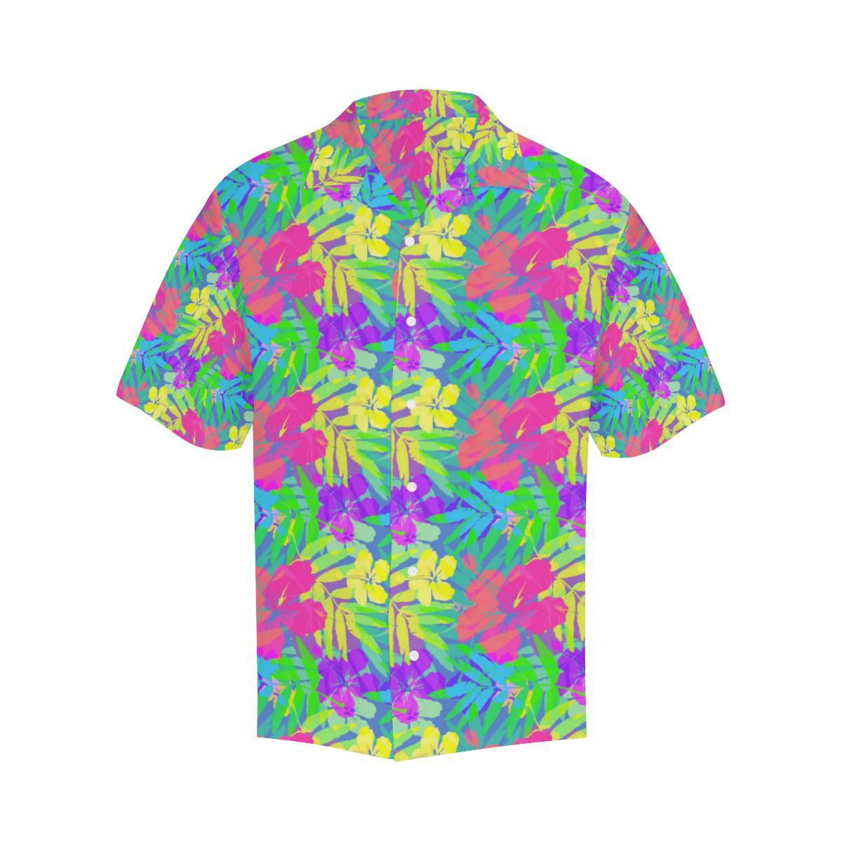 Neon Tropical Pattern Print Design A Hawaiian Shirt