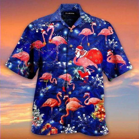 Hawaiian Aloha Shirts Flamingo On Christmas