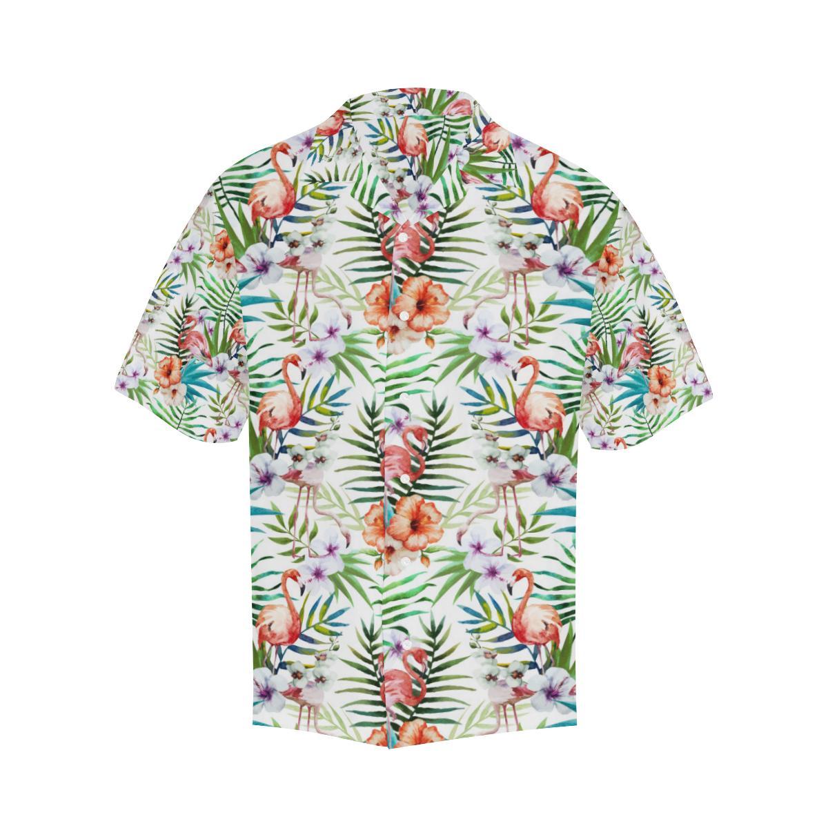 Flamingo Flower Leaves Pattern Mens All Over Print Hawaiian Shirt