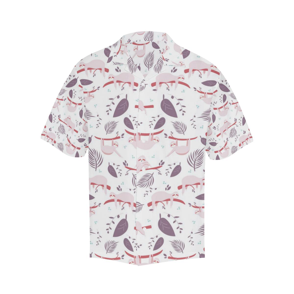 Sloth Leaves Pattern Mens All Over Print Hawaiian Shirt