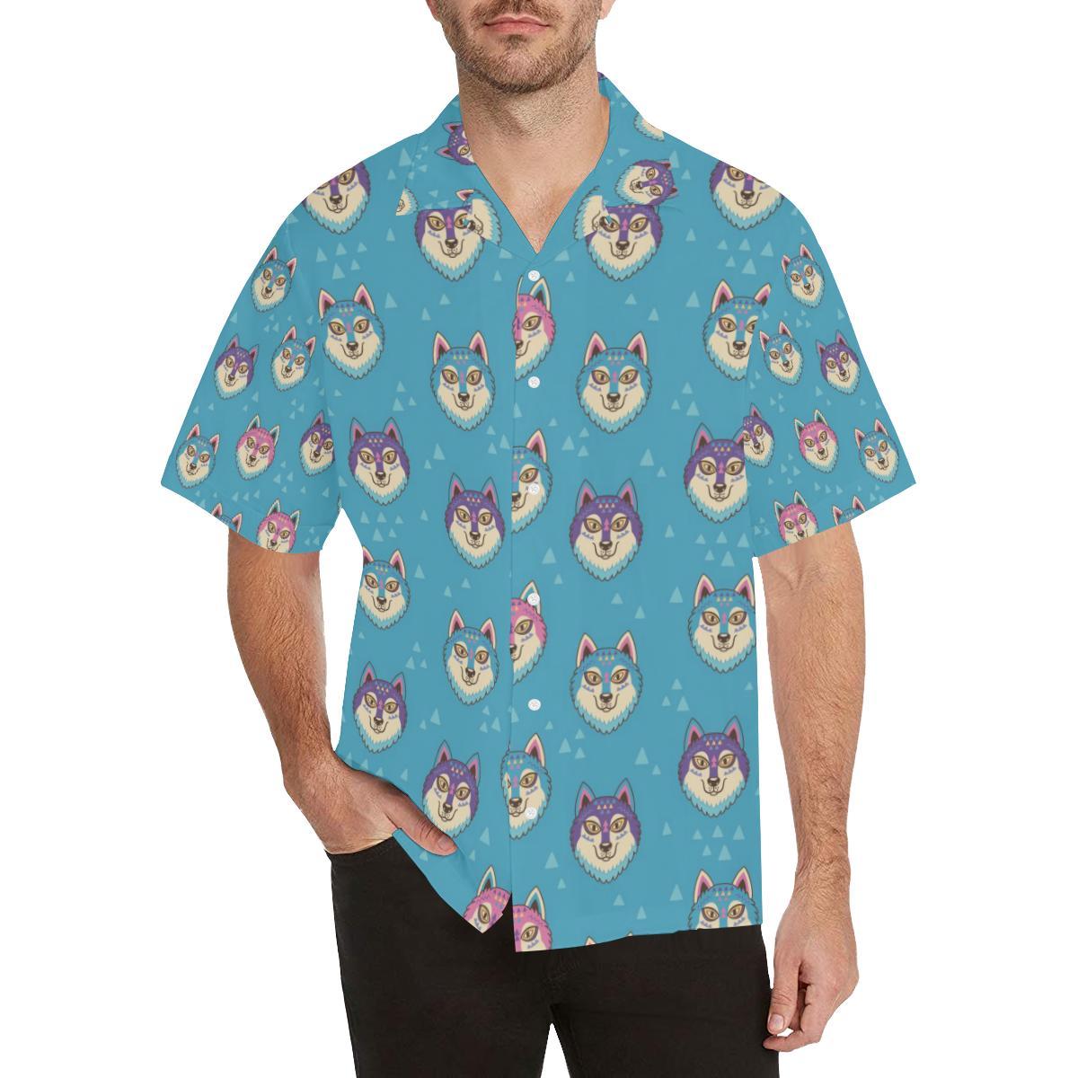 Siberian Husky Head Pattern Mens All Over Print Hawaiian Shirt