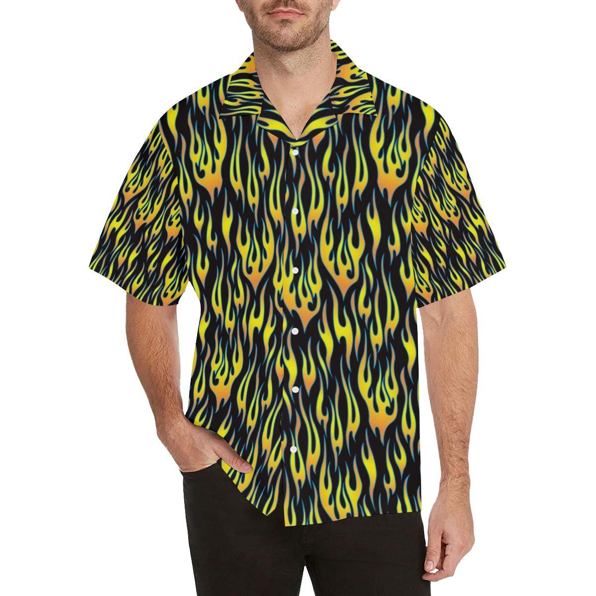 Flame Fire Pattern Background Mens All Over Print Hawaiian Shirt