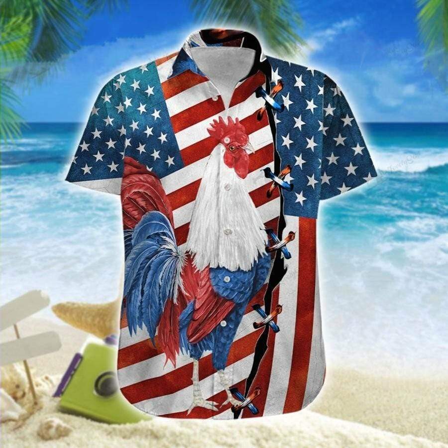 Hawaiian Aloha Shirts Rooster America 4Th Of July