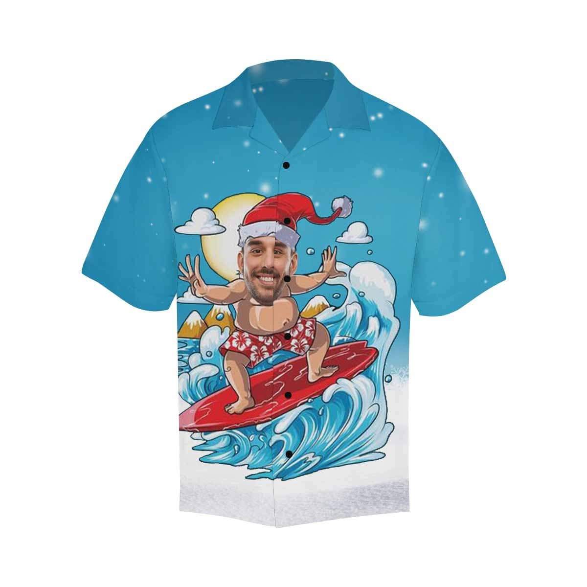 Custom Face Christmas Hat Men's Hawaiian Shirt