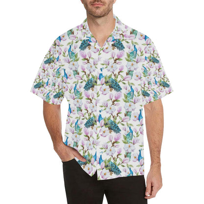 Peacock Pink Flower Pattern Mens All Over Print Hawaiian Shirt