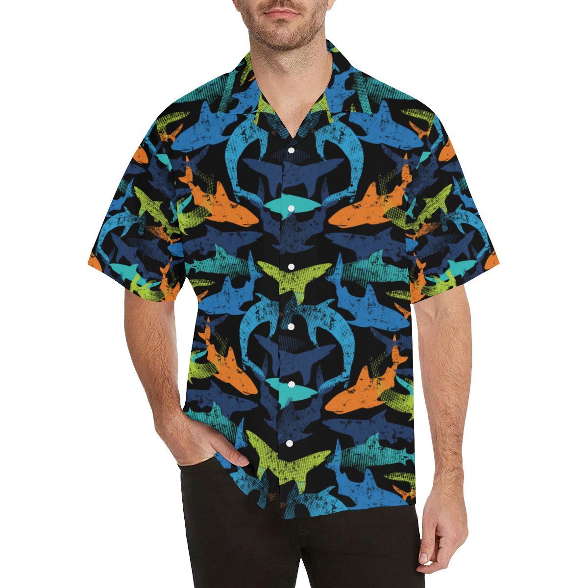 Colorful Shark Mens All Over Print Hawaiian Shirt