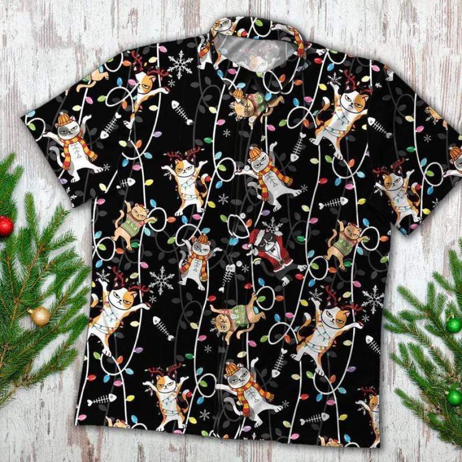 Funny Cat Christmas Santa Hawaiian Aloha Shirts #V