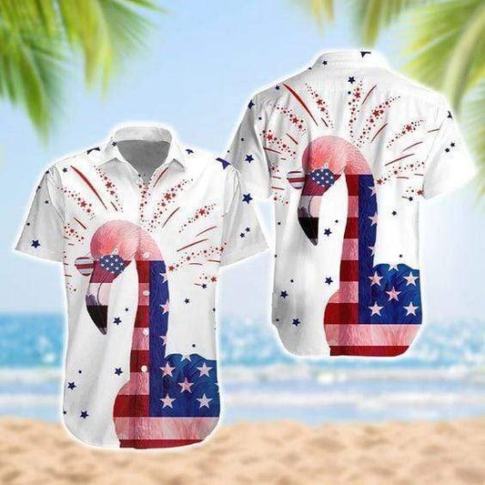 4th of July Flamingo Hawaiian Shirt, Summer Shirt, Beach shirt