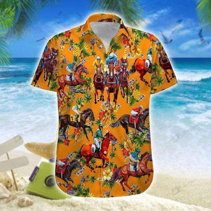 Interesting Horse Racing Pineapple Orange Unisex Hawaiian Shirts