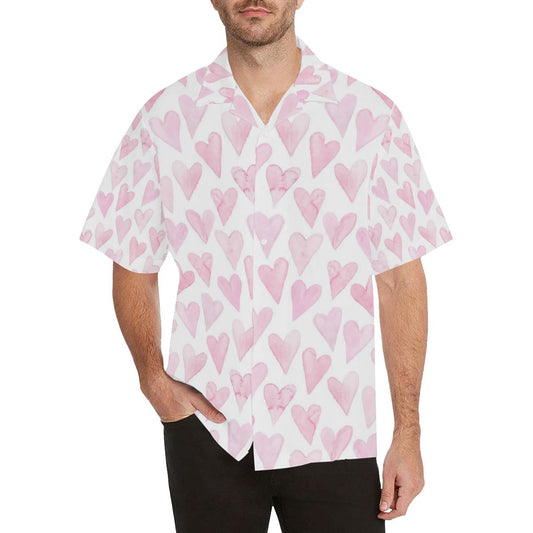 Watercolor Pink Heart Pattern Mens All Over Print Hawaiian Shirt