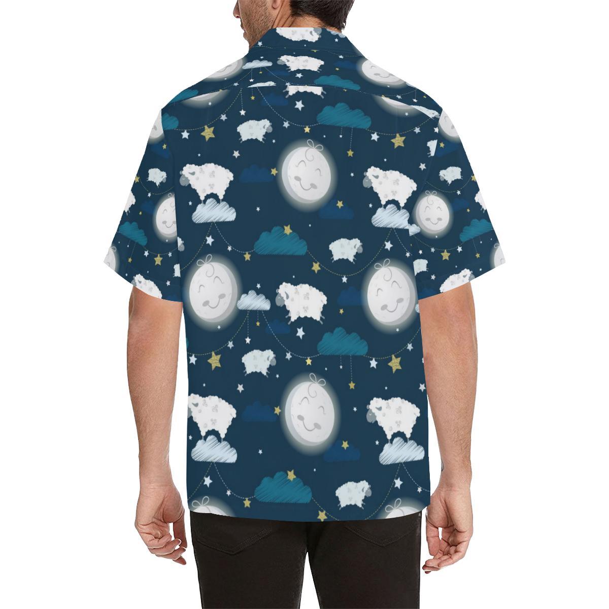 Sheep Playing Could Moon Pattern Mens All Over Print Hawaiian Shirt
