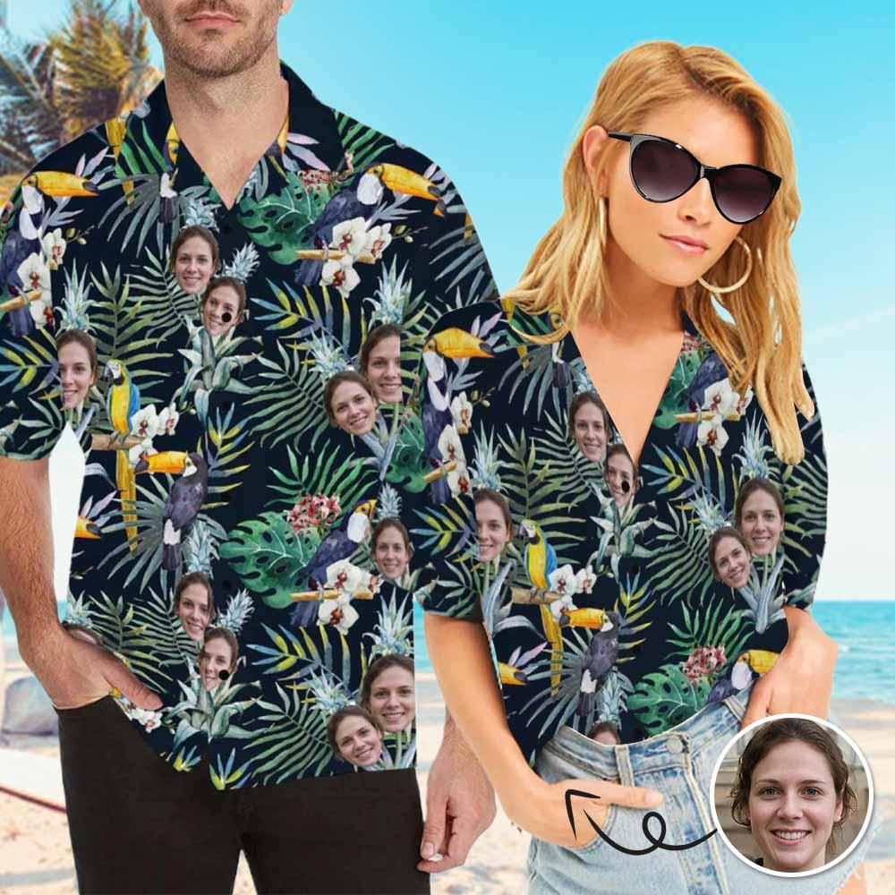 Personalised Christmas Shirts Australia Best Couple Gift Custom Face Flower Parrot Hawaiian Shirt