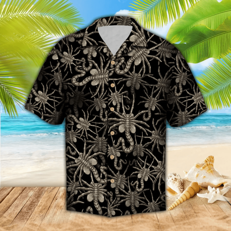 Hawaiian Aloha Shirts Alien Face Hugger #DH