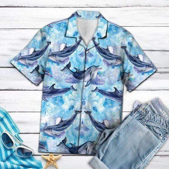 Dolphin Blue Sea Summer Vibe Hawaiian Aloha Shirts #DH