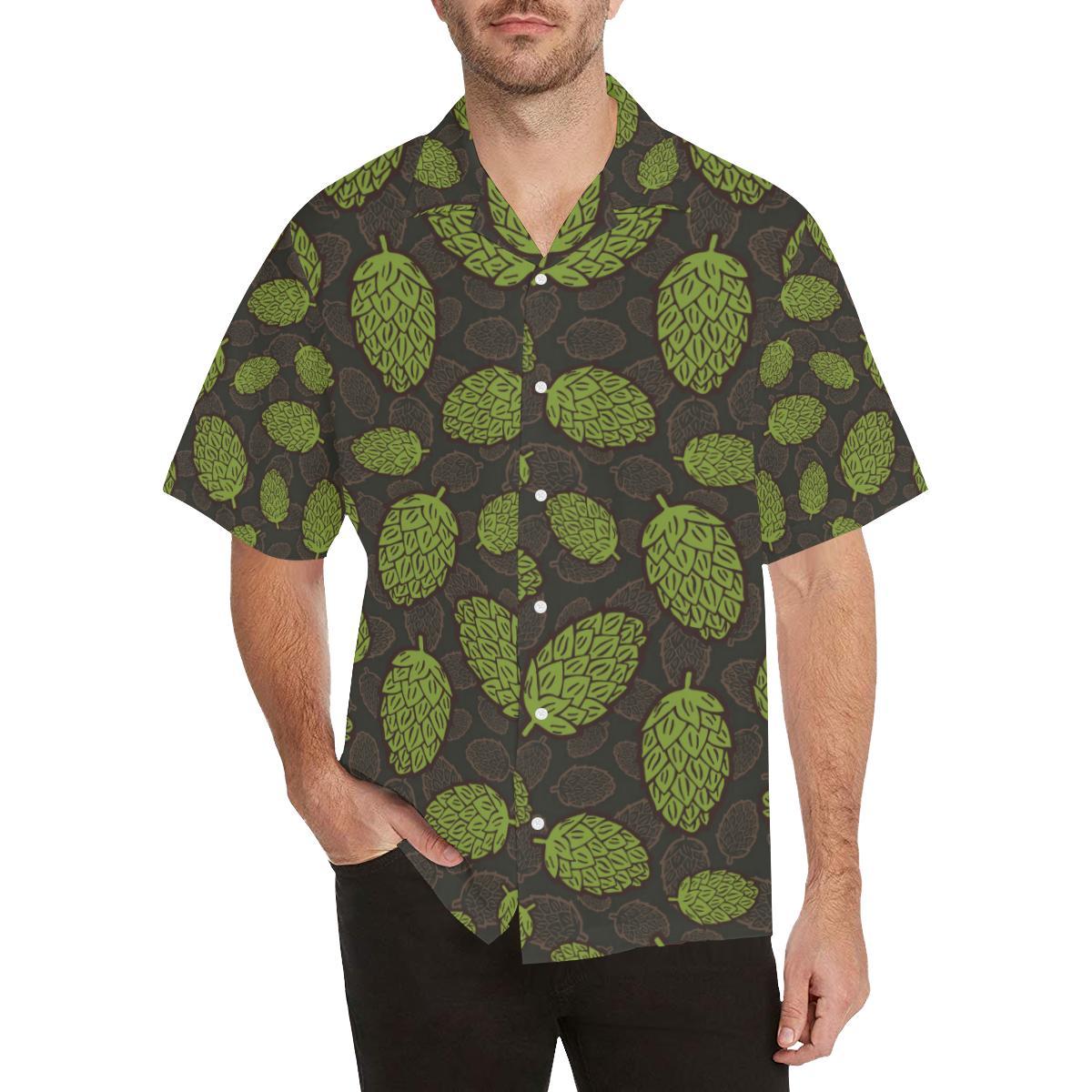 Hop Pattern Black Background Mens All Over Print Hawaiian Shirt