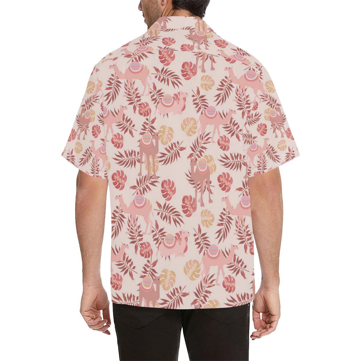 Pink Camel Leaves Pattern Mens All Over Print Hawaiian Shirt