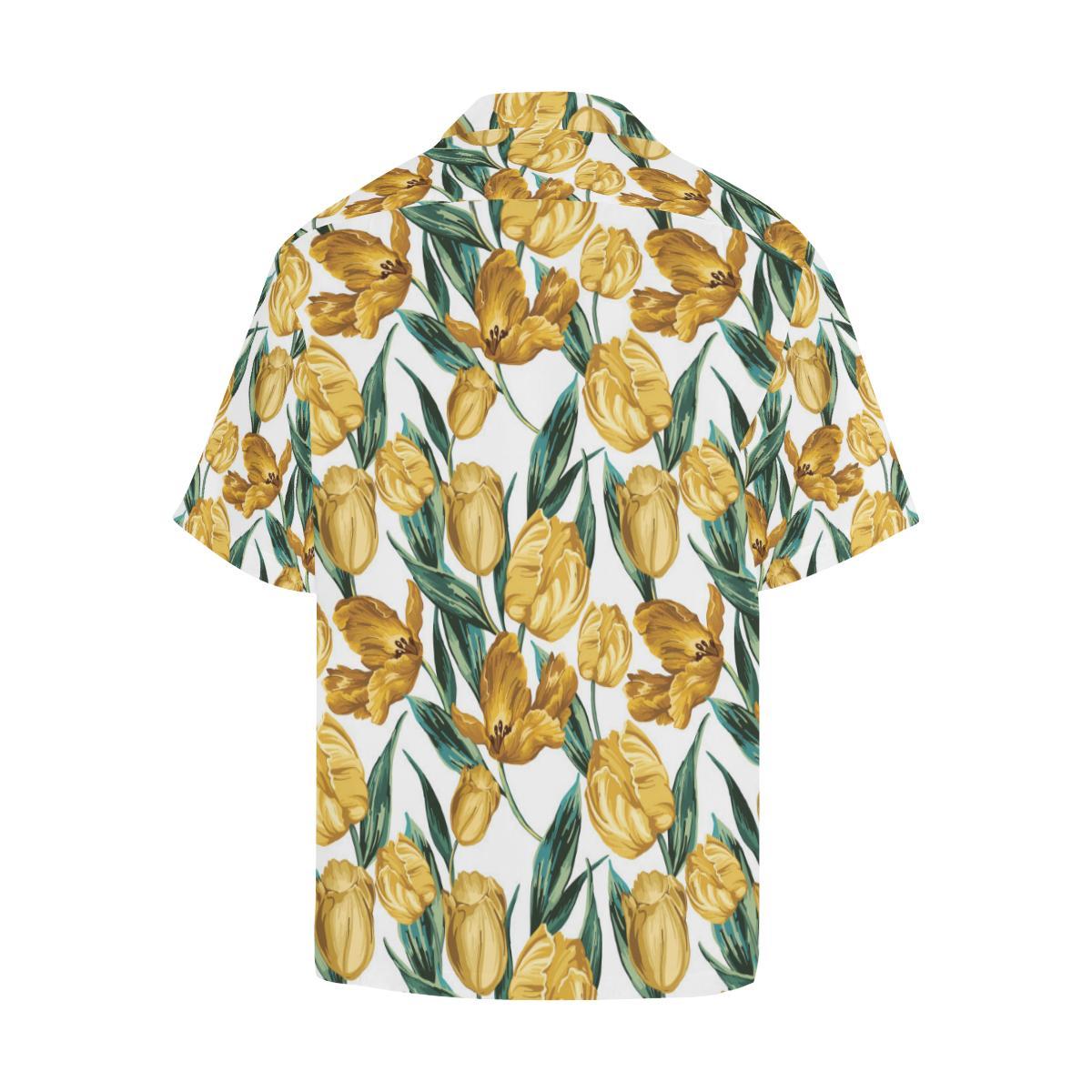 Yellow Tulips Pattern Mens All Over Print Hawaiian Shirt