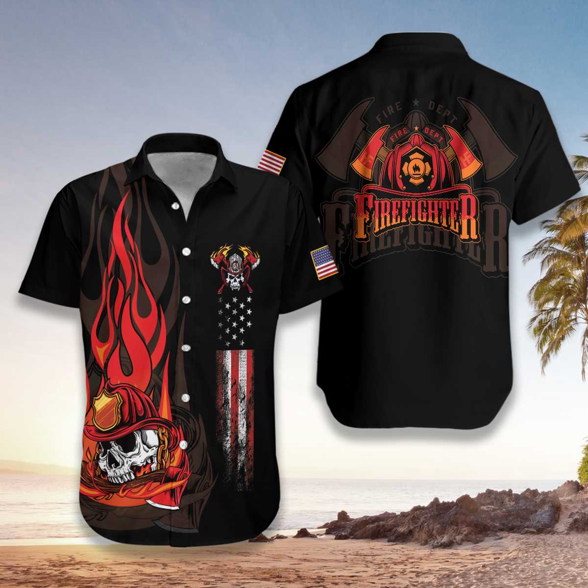 Firefighter Skull Flame Hawaiian Shirt | For Men & Women | Adult | HW3678