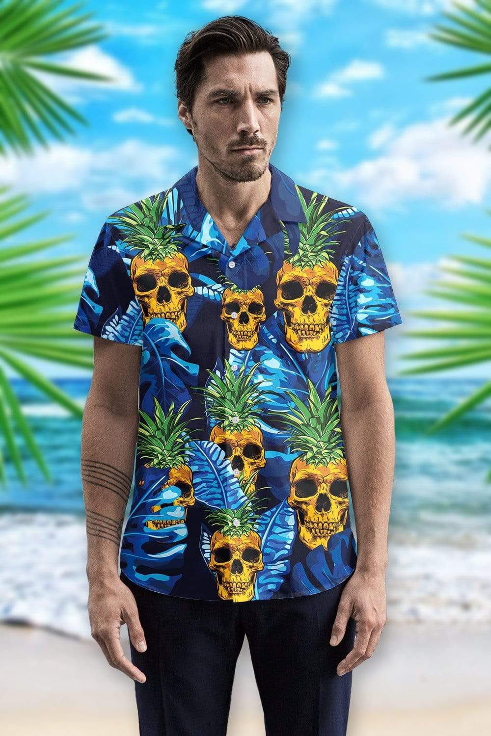 Hawaiian Aloha Shirts Skull Pineapple Tropical