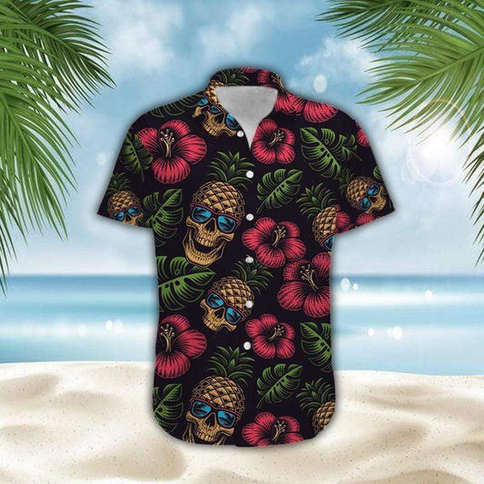 Pineapple Skull Hibiscus Hawaiian Aloha Shirts #010421h