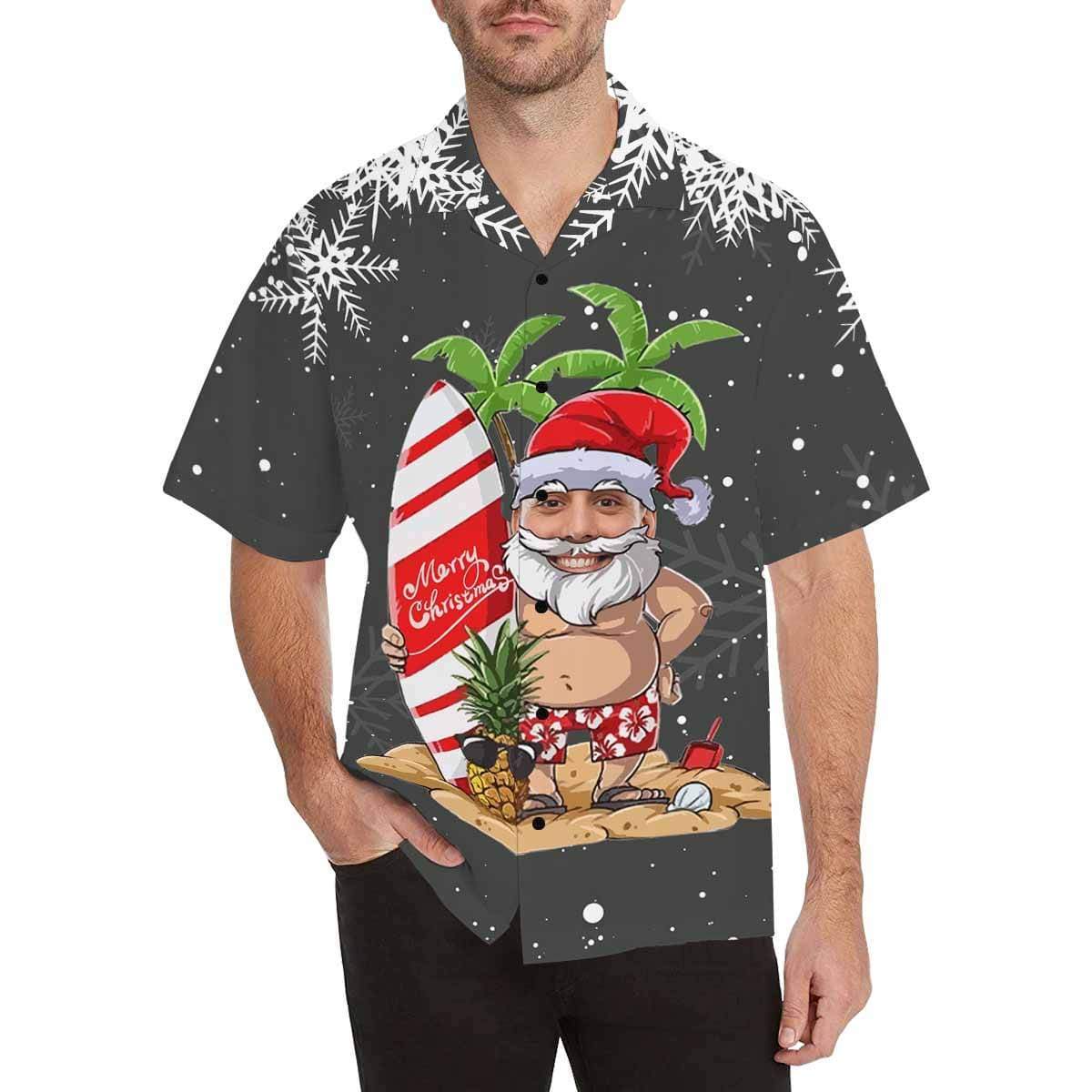 Custom Face Christmas Coconut Tree Men's Hawaiian Shirt