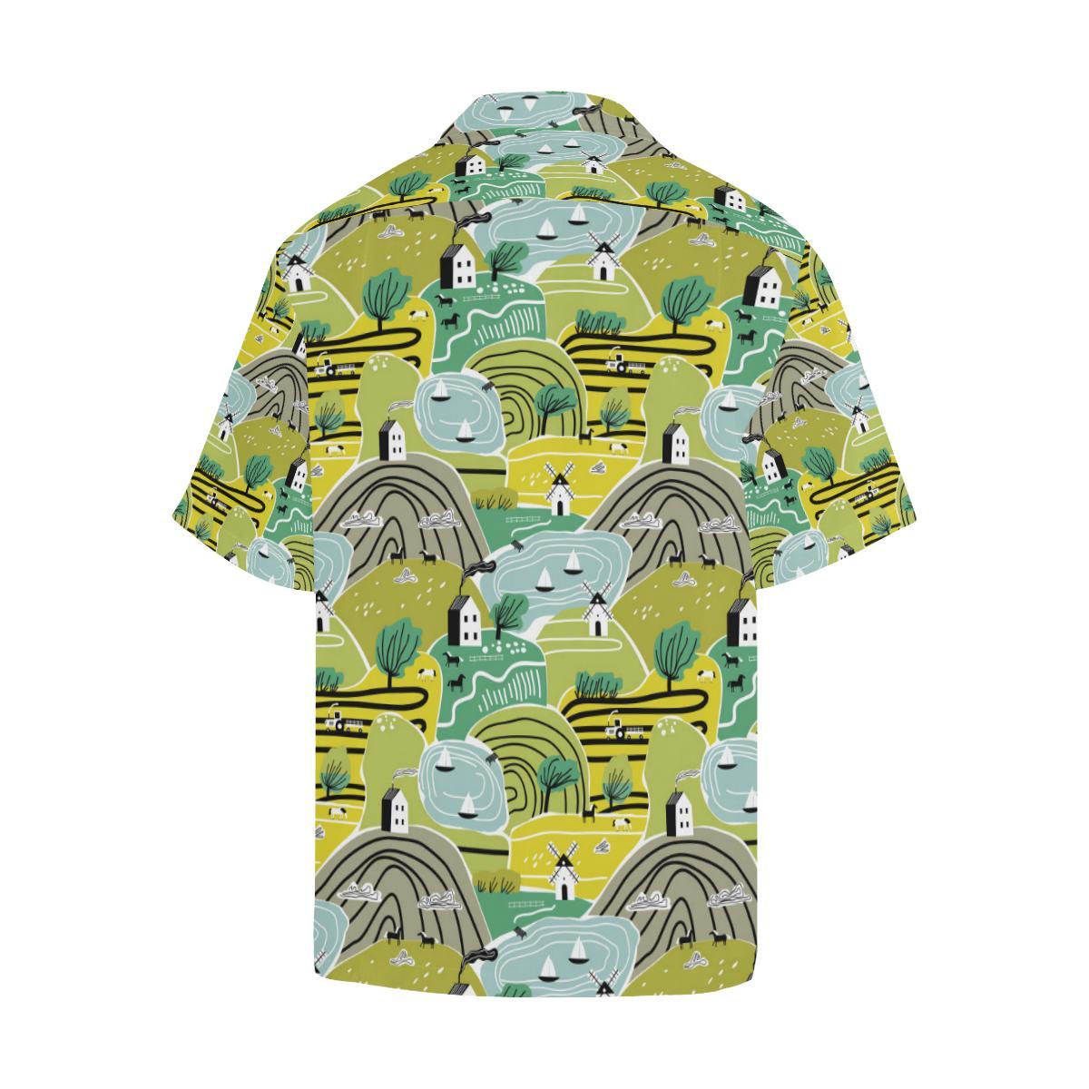 Hand Drawn Windmill Pattern Mens All Over Print Hawaiian Shirt
