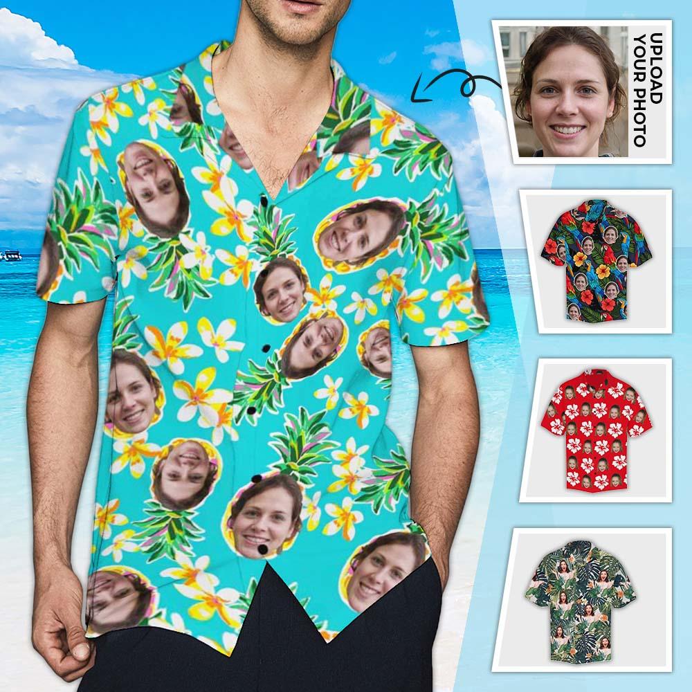 Personalised Christmas Shirts Australia Custom Face Flower Men's All Over The Print Pineapple Hawaiian Shirt