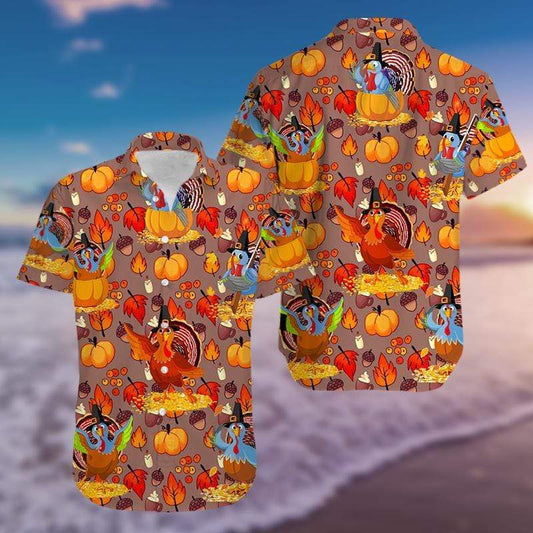 Happy Thanksgiving Funny Cartoon Turkey Hawaiian Aloha Shirts #1111h