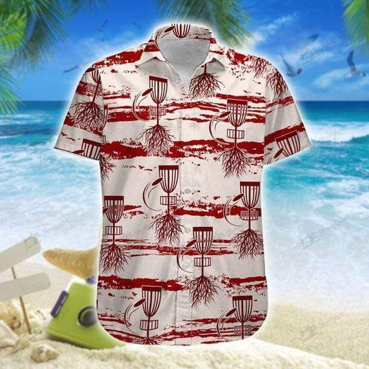 White Red Disc Golf Pattern Unisex Hawaiian Shirts  Beach Shorts