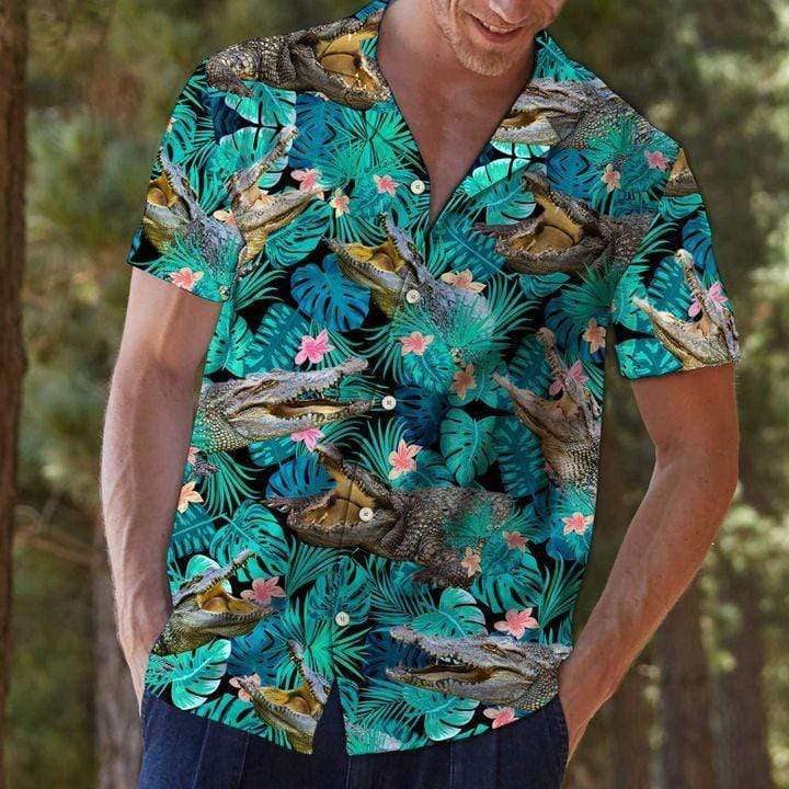 Crocodile Alligator Green Tropical Unisex Hawaiian Shirts