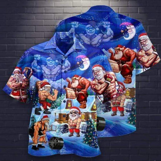 Hawaiian Aloha Shirts Christmas Workout Santa Muscle