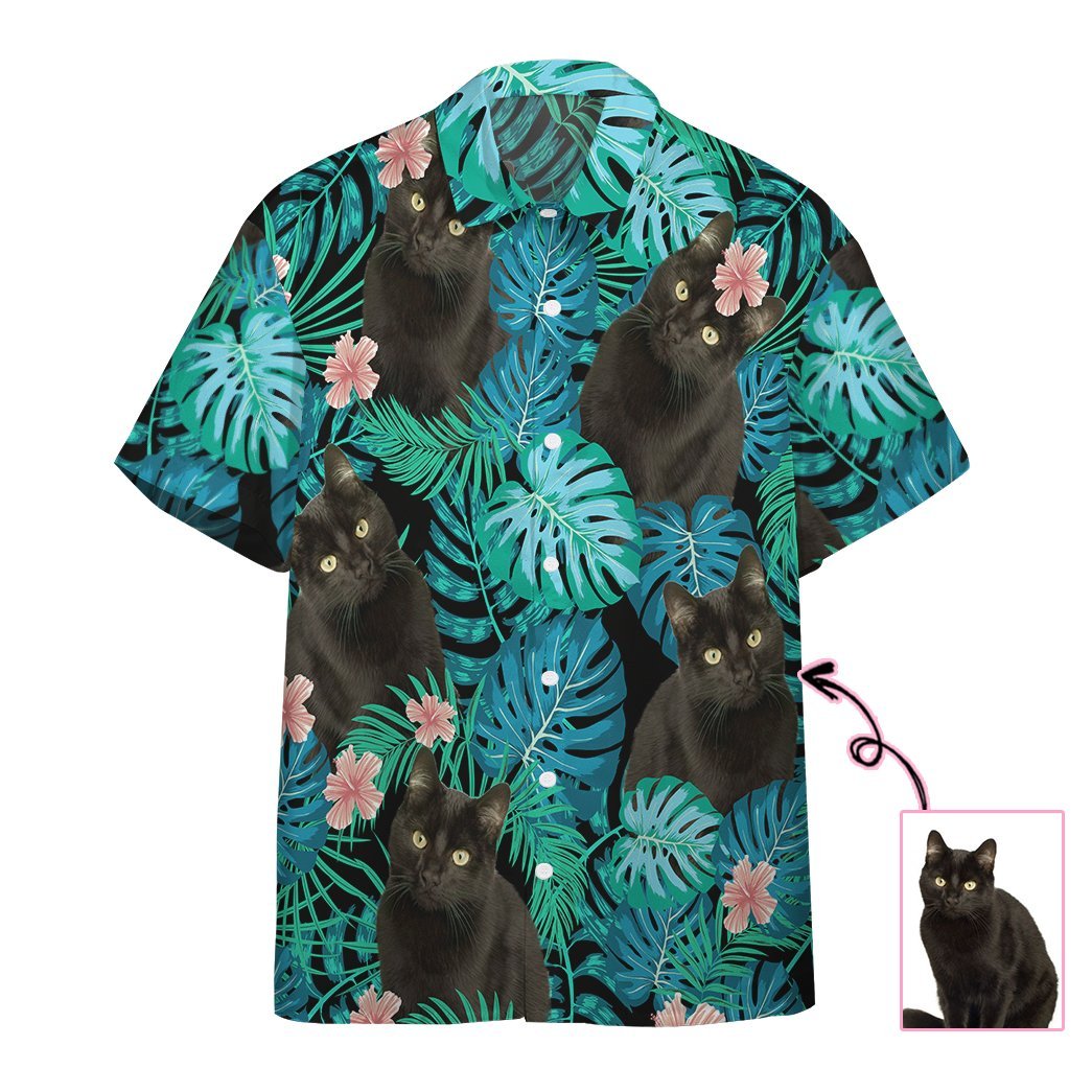  3D Cat Hawaiian Tropical Custom Photo Short Sleeve Shirt