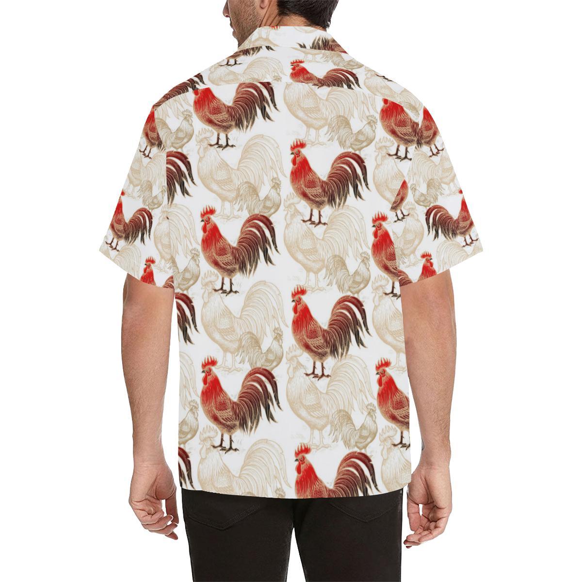 Rooster Chicken Pattern Mens All Over Print Hawaiian Shirt