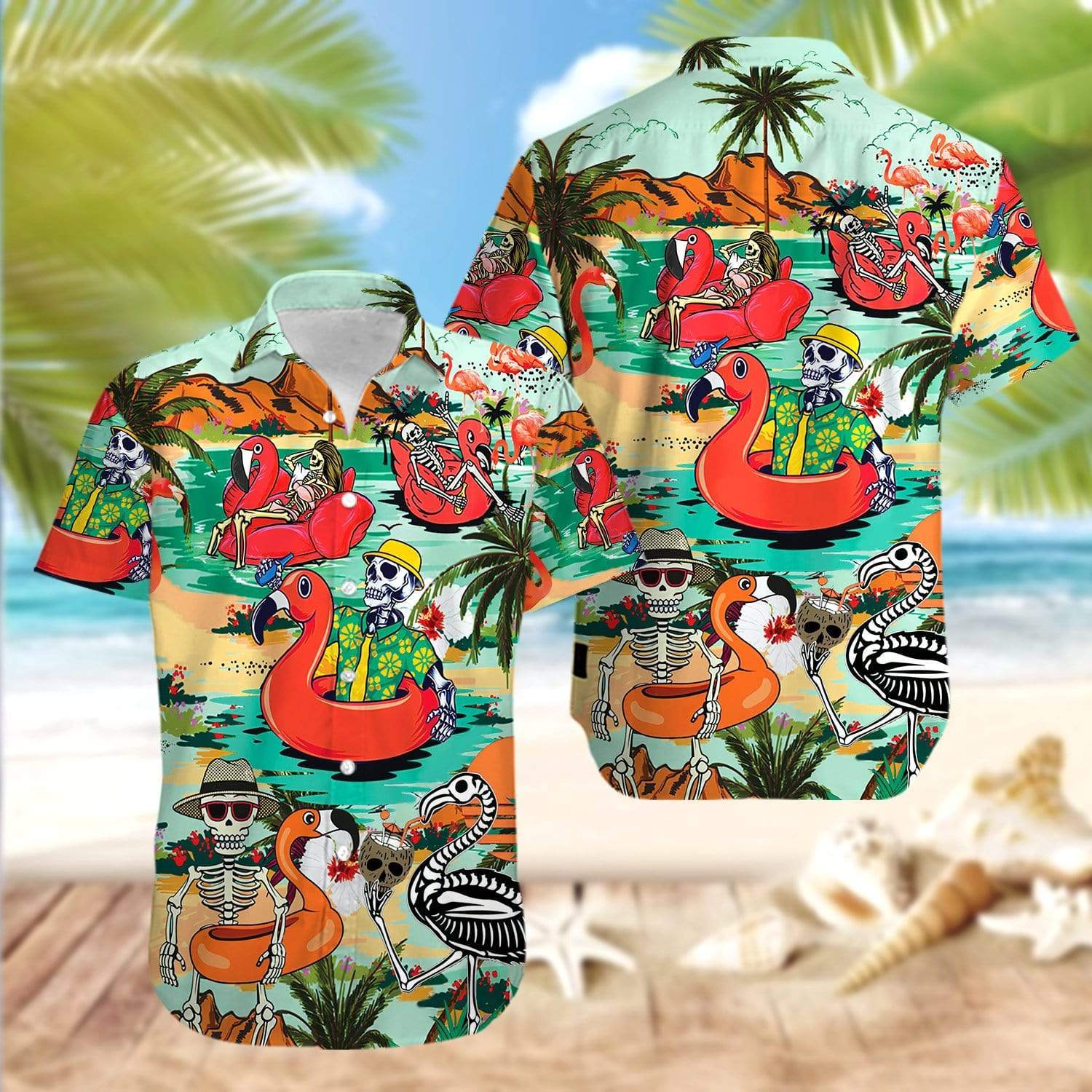 Hawaiian Aloha Shirts Skull Flamingo In Hawaii