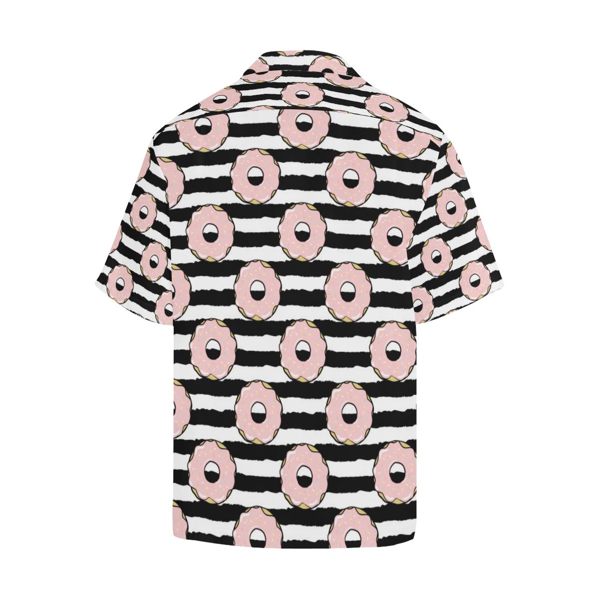 Donuts Pink Icing Striped Pattern Mens All Over Print Hawaiian Shirt