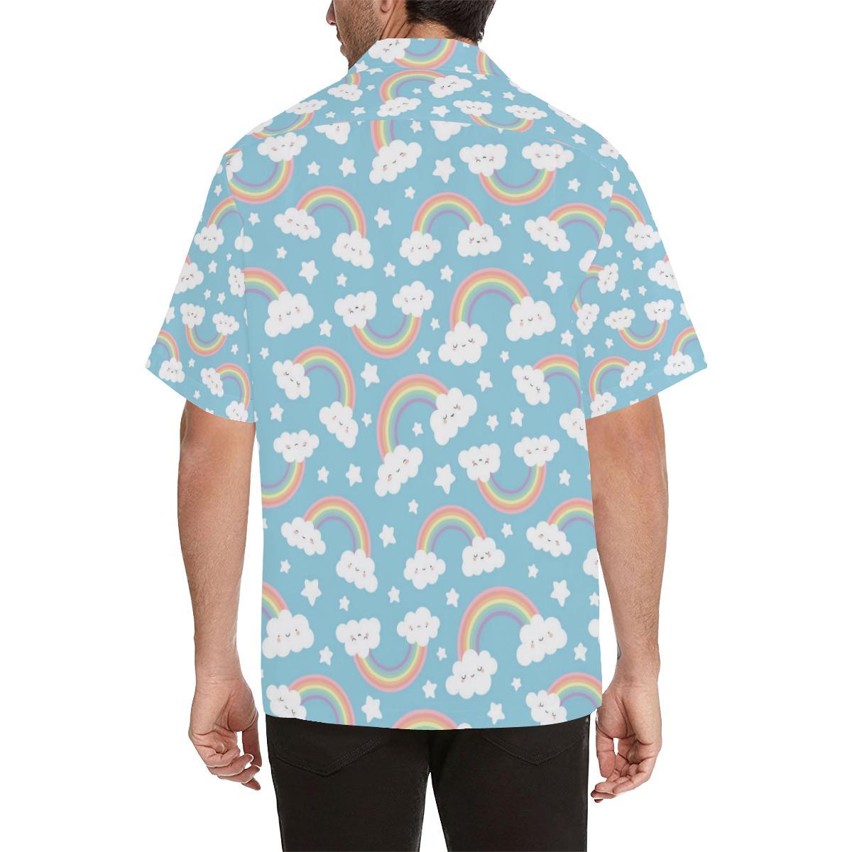 Cute Rainbow Clound Star Pattern Blue Background Mens All Over Print Hawaiian Shirt