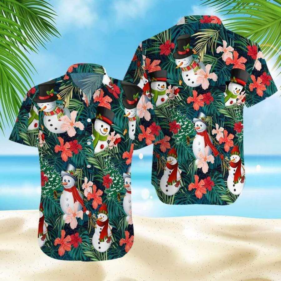 Snow Man Cute Christmas Santa Claus Funny Hawaiian Aloha Shirts #V