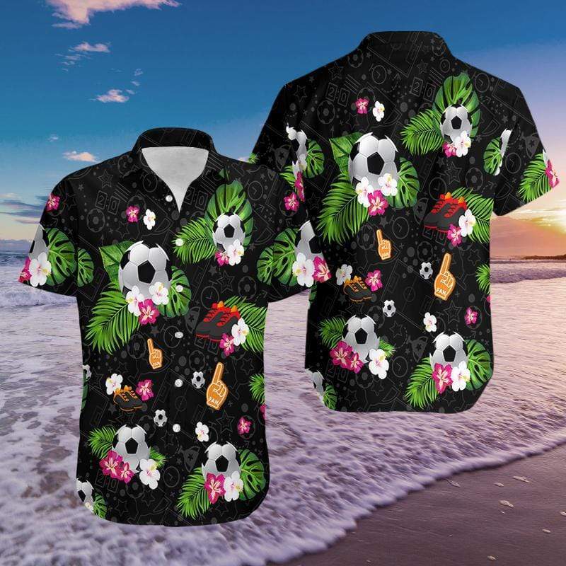 Soccer Black Hawaiian Aloha Shirts #149dh