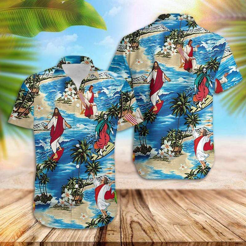 Jesus Surfing Summer Tropical Hawaiian Aloha Shirts #DH