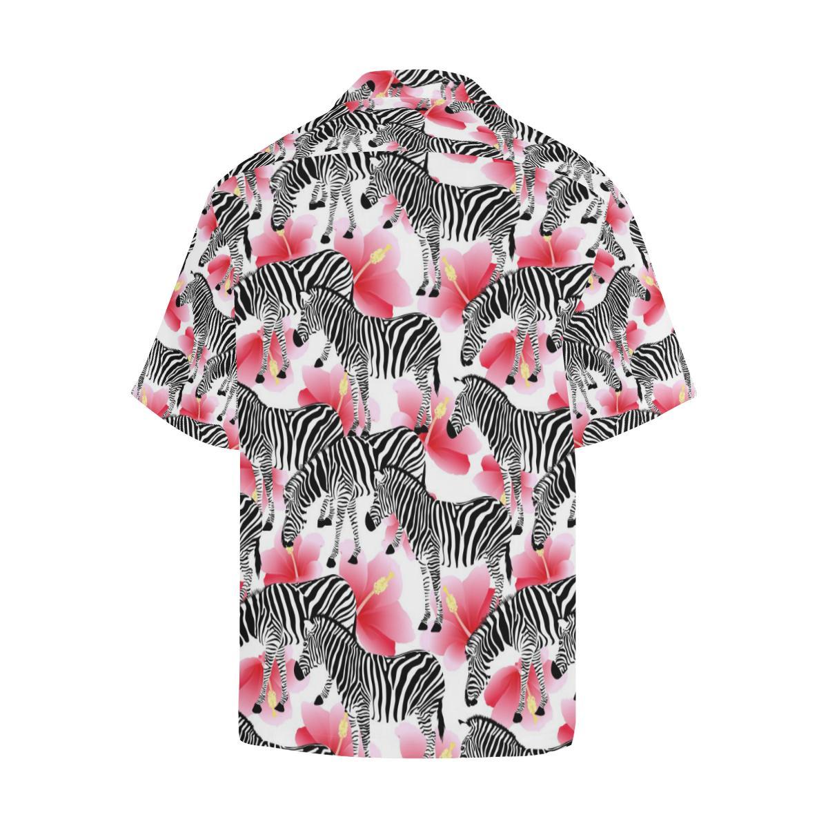 Zebra Red Hibiscus Pattern Mens All Over Print Hawaiian Shirt