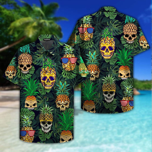 Hawaiian Aloha Shirts Skull Pineapple Flag