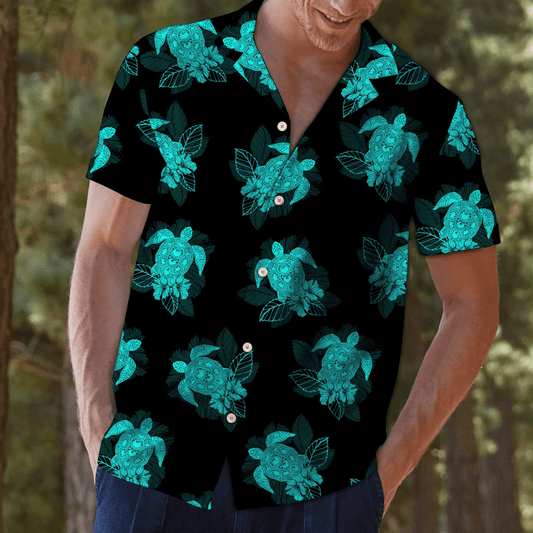 Hawaiian Aloha Shirts Turtle Summer Blue #L