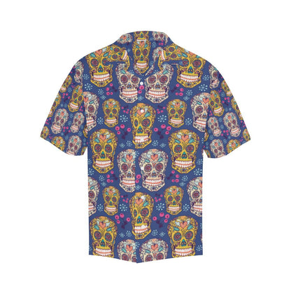 Sugar Skull Flower Pattern Mens All Over Print Hawaiian Shirt