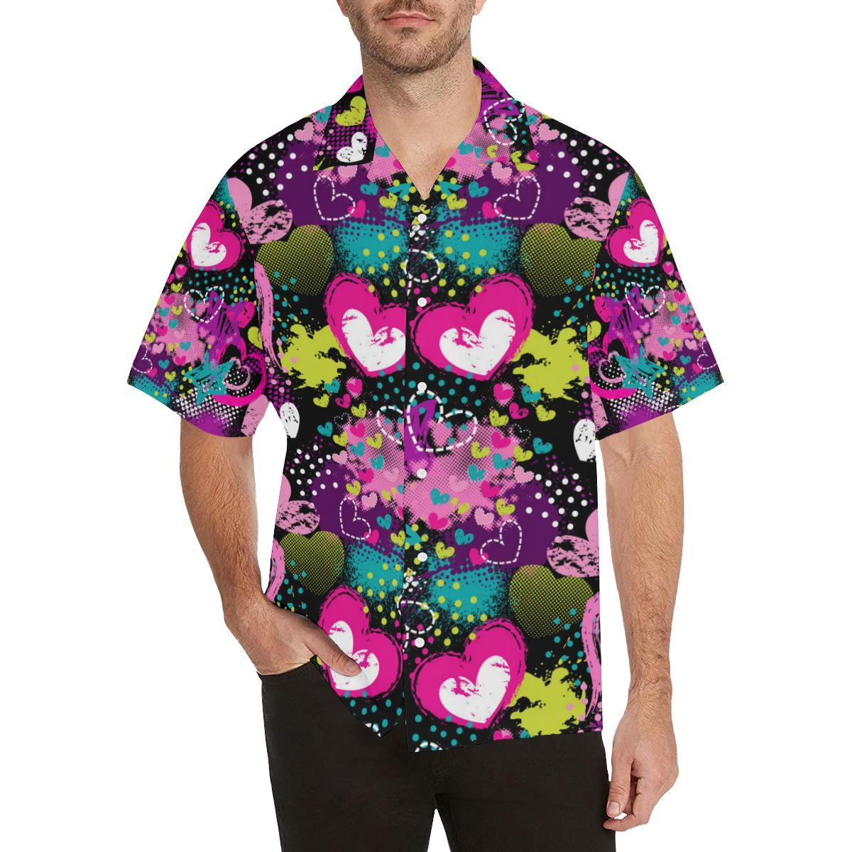 Heart Dot Wave Star Creative Design Pattern Mens All Over Print Hawaiian Shirt