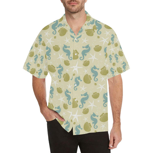 Seahorse Shell Starfish Pattern Background Mens All Over Print Hawaiian Shirt