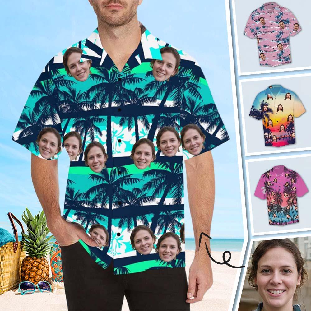 Personalised Christmas Shirts Australia Custom Face Coconut Tree Men's All Over The Print Hawaiian Shirt