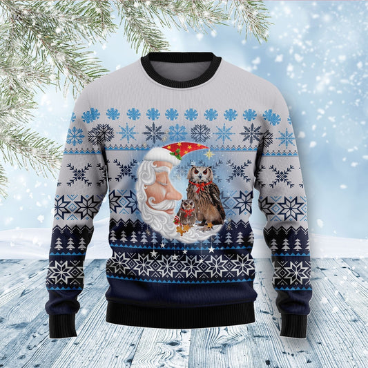 Owl Love Santa Moon Ugly Christmas Sweater 