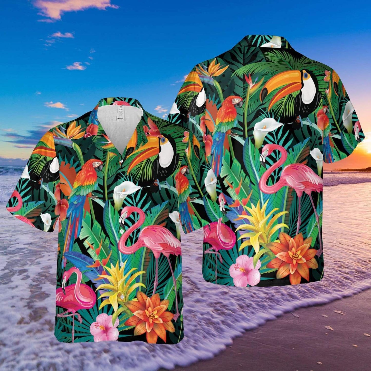 Tropical Bird Flamingo Unisex Hawaiian Aloha Shirts #20521H