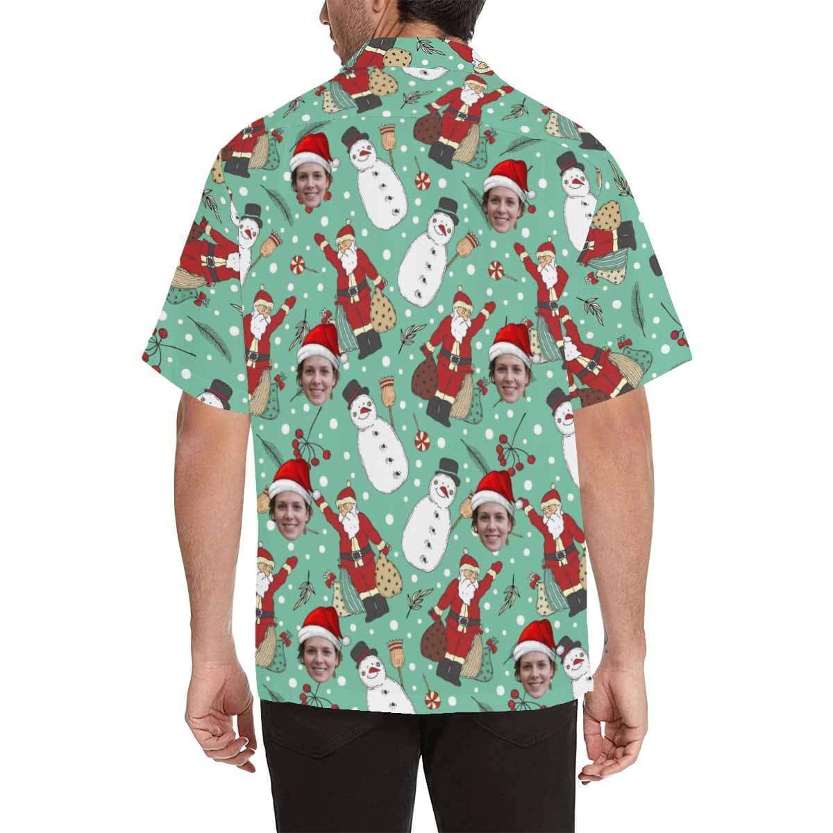 Custom Face Christmas Snowman Men's All Over Print Hawaiian Shirt